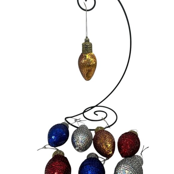 Lot of 8 Sequin Christmas Light Bulb Shape Ornament Colorful Shiny Festive Decor - Picture 3 of 10